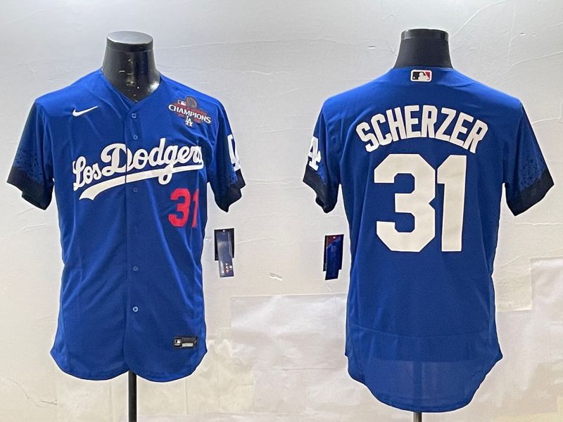 Men Los Angeles Dodgers 31 Scherzer Blue City Edition Elite Nike 2025 MLB Jersey style 3